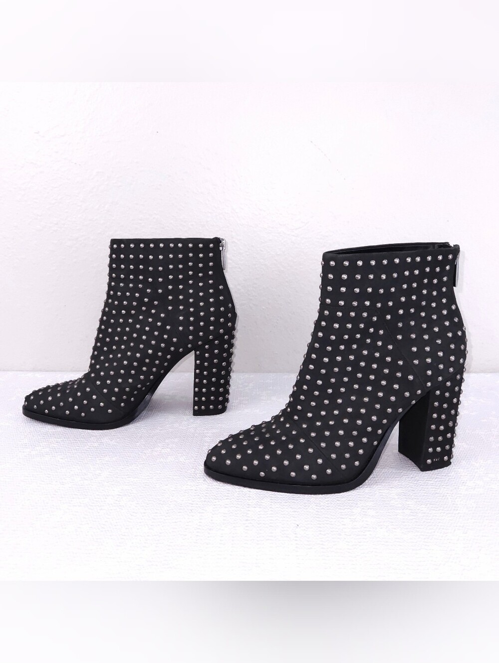 MERCER EDIT Full Monty Studded Booties Black Leather Heeled Ankle Boots US 9